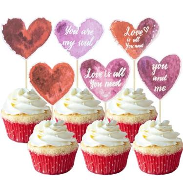 Imagem de Gyufise 36 peças de enfeites de cupcake de coração de dia dos namorados, vermelho, Love You and Me, doce, amor, decorações de cupcake para dia dos namorados, aniversário, artigos de festa de aniversário