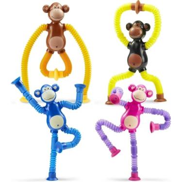 Imagem de Kit com 4 Pop Tubes Macaco - Brinquedo Infantil que Estimula Criatividade, Psicomotricidade, Concentração e Diversão - Ideal para Crianças
