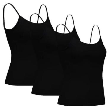 Imagem de Kit 3 Regatas Básicas Feminina Lisa Preta-Feminino