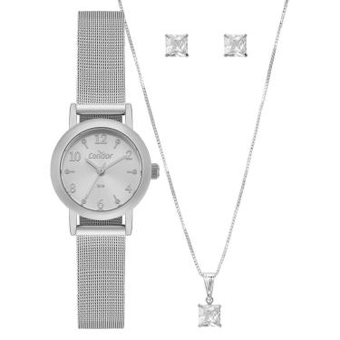 Imagem de Kit Relógio Condor Feminino Mini Prata - Co2035nwr/k4k Kit Condor Feminino Mini Prata - Co2035nwr/k4k