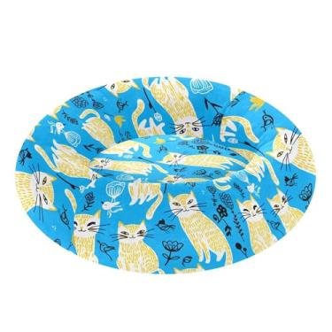 Imagem de SEHANY Cama de cachorro com estampa de gatos fofos, removível e lavável, pequena, redonda para gatos, cama fofa super macia para animais de estimação com fundo antiderrapante para cães pequenos e