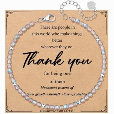 Imagem de JoycuFF Presente exclusivo de amizade para aniversário de melhor amiga, melhor amigo, colega de trabalho, presentes de Natal, pulseiras com contas de pedra da lua para mulheres, joias inspiradoras