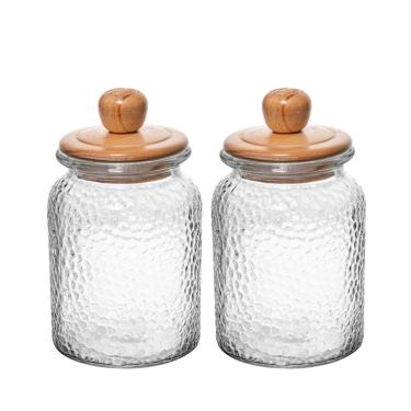 Imagem de Kit 2 Pote De Vidro Martelado Com Tampa De Bambu 1l Wolff