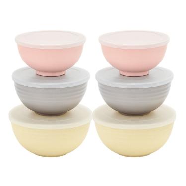 Imagem de Kit 6 Pote Com Tampa Marmita Recipiente Para Alimentos De Bambu Pp Lines Lyor