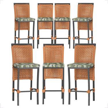 Imagem de 7 Banqueta Em Alumínio Roma Preta Corda Náutica Tecido 5 Terra Cota