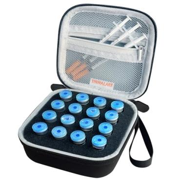 Imagem de Tinnalart Estojo de peptídeo, estojo de frasco de insulina e suporte de frasco - organizador preto de 16 compartimentos para armazenamento de geladeira, 11,4 x 11,4 cm com cordão, preto (apenas a