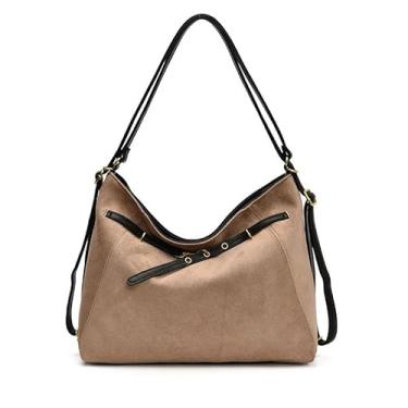 Imagem de Bolsa de ombro de camurça feminina 2025 nova vintage grande capacidade multifuncional, mochilas femininas para viagens, Cáqui, One Size