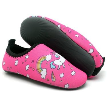 Imagem de Sapatilha Infantil Aquática Estampas Divertidas Flexível Antiderrapante Para Praia Piscina Escola Diversão Conforto (Unicórnio, BR, Criança de 9 a 12 anos, Numérico, 29)