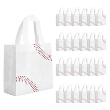 Imagem de Hauojaus 24 peças de sacolas de lembrancinhas de festa esportivas, bolsas de beisebol não tecidas com alças, futebol, basquete, beisebol, reutilizável, doces, base esportiva, bola, presente para