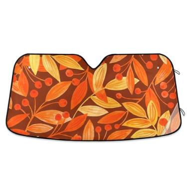 Imagem de Persianas de sol de carro com folhas vermelhas de baga, pára-brisa dianteiro, proteção UV dobrável para janela de carro para para-brisa para sol