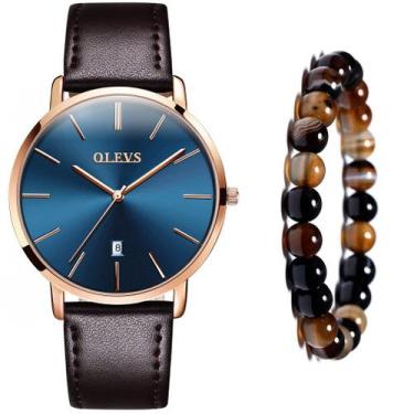 Imagem de Relógio Masculino Casual Dourado De Luxo + Pulseira Bolinhas - OLEVS