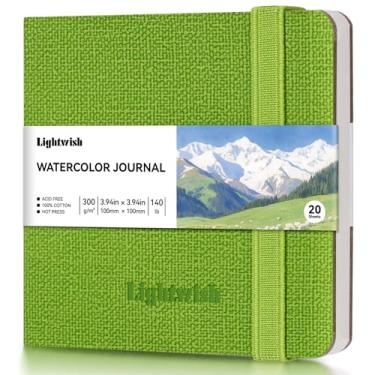 Imagem de Caderno de aquarela – Papel prensado a quente 100% algodão | 20 folhas 40 páginas | 300 g/m2 (63,5 kg) | Capa de couro PU para esboços em aquarela para pintura de artistas, mídia mista 10 x 10 cm