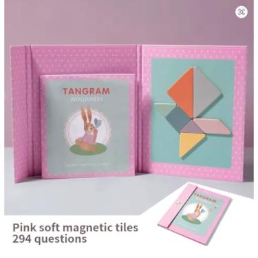 Imagem de Tangram Magnético Infantil em Livro, Jogo Educativo de Raciocínio e Criatividade com Peças Magnéticas, Quebra-Cabeça de Madeira para Crianças (Azul)