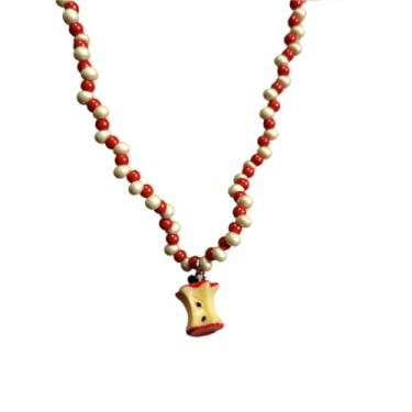 Imagem de TYATVS Y2k Colar de maçã com contas em camadas, acessórios extravagantes vintage anos 2000 estética peculiar, Medium, Poliéster, Sem Pedra Preciosa