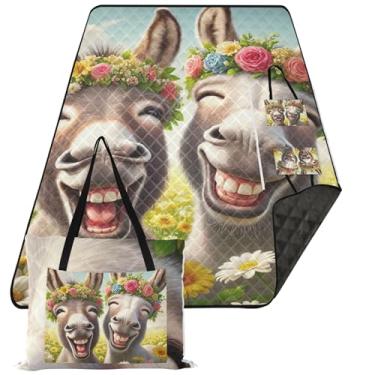 Imagem de TSENQUE Tapete de piquenique com estampa engraçada de burro fofo cobertor de praia à prova de areia à prova d'água tapete de acampamento 299 cm x 203 cm