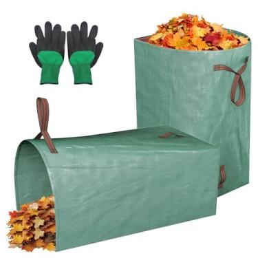 Imagem de JOINSI Pacote com 2 sacos de gramado de 72 galões, sacos de lixo tipo pá de lixo, sacos de folhas de jardim de PP reutilizáveis para folhas, recortes de grama e detritos com luvas