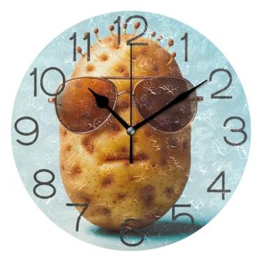 Imagem de GAIGEO Relógio de parede analógico decorativo operado por bateria relógio de cozinha fofo, arte de parede boho, decoração de casa, batata legal, engraçado, 25 cm, ponteiros pretos