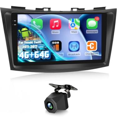 Imagem de Estéreo automotivo 4G + 64G Android 15 para Suzuki Swift 2011 2012 2013 2014 2015 com Carplay sem fio e Android Auto - Rádio de tela sensível ao toque HD de 9 polegadas com EQ/5G WiFi/GPS/SWC/link