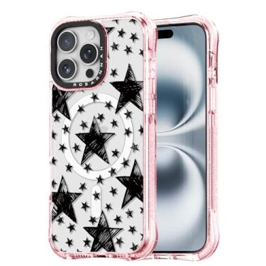 Imagem de Rosarnnah Capa para iPhone 15 Pro fofa - compatível com Magsafe - Capa de telefone à prova de choque com proteção contra quedas de grau militar de 6 m - Design engraçado de estrelas de desenho (17,5