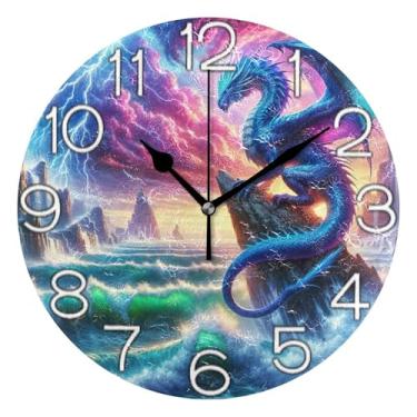 Imagem de GAIGEO Relógio de parede analógico decorativo estético silencioso sem tique-taque relógio de cozinha de escritório, decoração de parede retrô moderna art deco cool Dragon Hill, 25 cm, ponteiros pretos