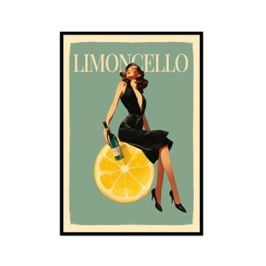 Imagem de Pôster em tela de licor de limão mulher sexy sentada em limões Limoncello cozinha arte de parede impressão de imagem moderna criatividade sala de jantar decoração de bar (SKU1,20.3x30.5 cm = (20x30cm