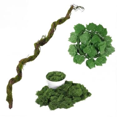 Imagem de Giegxin Tronco de galhos de árvore artificial dobrável de 198 cm com 12 peças, guirlanda de hera artificial de 2,3 m, folhas de folhas de videiras falsas, musgo verde falso de 200 ml para decoração de
