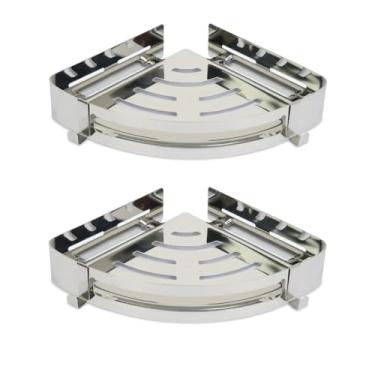 Imagem de Kit 2- Suporte Porta Shampoo de Canto Aço Inox 304 Cantoneira Banheiro Box Prateleira Premium (Prata)