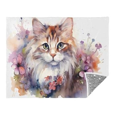 Imagem de CEBUGI Cobertor de flanela quente macio 127 x 178 cm para sofá-cama, escritório, acampamento, viagem, gato, uso em todas as estações