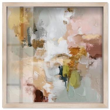 Imagem de Swirl of Joy I Shadowbox Print Taupe Boho Wall Art por Art Remedy, moldura loira, 43 x 43 cm