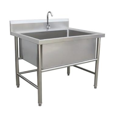 Imagem de Pia de cozinha autônoma, pia de aço inoxidável comercial, lavatório de mão de lavagem de preparação e utilitário, pia industrial de pia de cozinha com kit de drenagem e torneira (80 cm/31,5 polegadas)