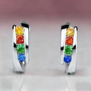 Imagem de Brincos de argola delicados com zircônia cúbica pequenos brincos femininos, 0.59, Latão, Zircônia cúbica