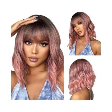 Imagem de Peruca Sintética Curta Rosa Cacheada Com Franja, Comprimento Até Os Om