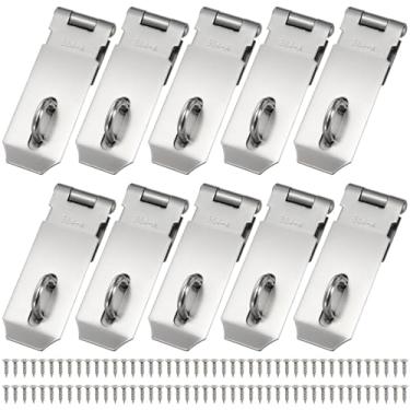 Imagem de Hedume Pacote com 10 fechaduras de porta, fecho de cadeado de segurança de aço inoxidável com acabamento escovado, ferrolho de bloqueio de portão extragrosso para portas e armários