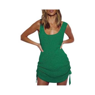 Imagem de Praia feminina crochê cobrir ups maiô coverup verão sem costas roupa d