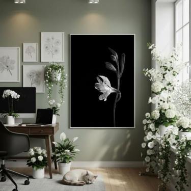 Imagem de Quadro Decorativo Flor Lírio Peruano 70x50cm Mold Branca - Quadros On-