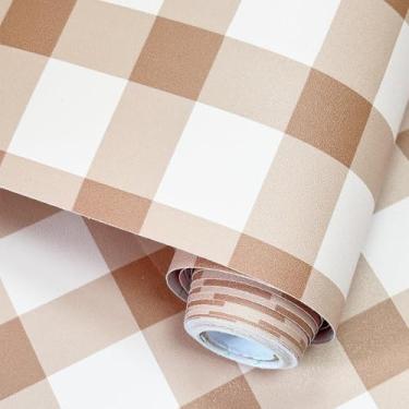 Imagem de YXTII Papel de parede xadrez descasque e cole 43 cm × 78 cm, papel de parede listrado para casa de fazenda autoadesivo removível papel de contato para quarto, prateleira de papel de parede