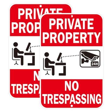 Imagem de Placa de segurança de propriedade privada sem invasão, alumínio refletivo, 45,7 x 30,5 cm, resistente ao clima, impermeável, pacote com 2