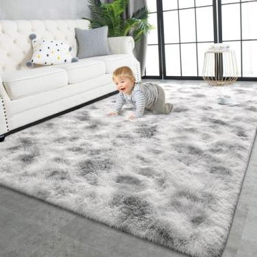 Imagem de Tapete TWINNIS 91x152 cm Super Soft Shaggy Plush cinza branco