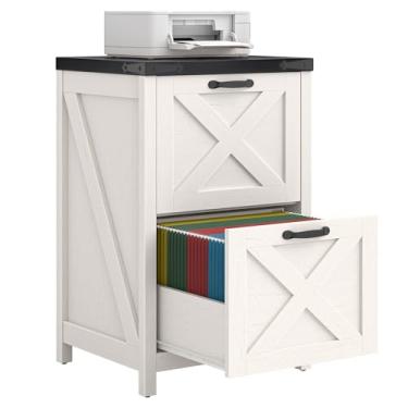 Imagem de Halitaa Arquivo pequeno com 2 gavetas, armário de arquivo vertical para casa de fazenda, tamanho A4, arquivos de madeira sob a mesa para escritório em casa, suporte de impressora, branco e preto
