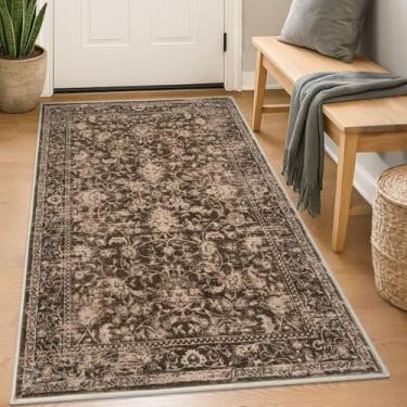 Imagem de KILOCOCO Tapete de entrada 7 x 12 cm, lavável, estampado, vintage, floral, borracha, antiderrapante, tapetes de cozinha para sala de estar, lavanderia, sala de jogos, mudroom, tapetes marroquinos