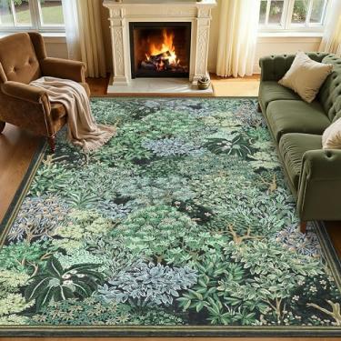 Imagem de GarveeHome Tapetes florestais 12 x 18 cm, azul e verde, lavável para sala de estar, 13 x 18 cm, tapete botânico antiderrapante resistente a manchas para fazenda, quarto, sala de jantar