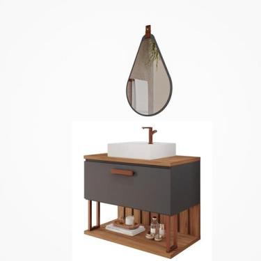 Imagem de Gabinete de Banheiro Duna 80 com Espelho Gota Titanium/Freijo - MGM