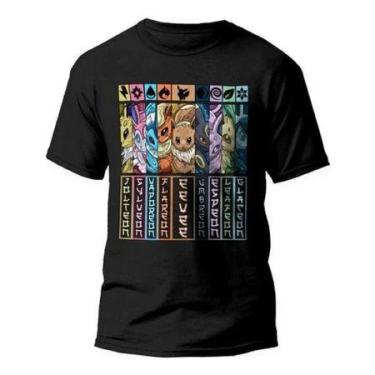 Imagem de Camiseta Eevee Evoluções Unissex Camisa Anime Pokemon V17, p, Preto