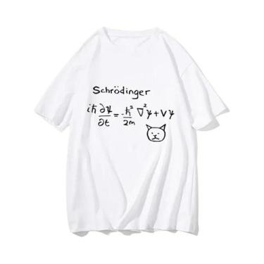 Imagem de Camiseta Casual Feminina Com Estampa Do Gato De Schrödinger Em Mecânic