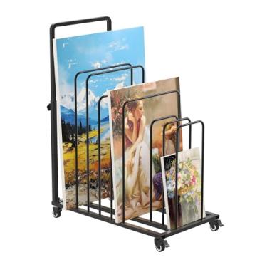 Imagem de lukar Rack de armazenamento de tela de arte com alça, rack de armazenamento de arte de metal com rodas, suporte de secagem de arte móvel, organizador de tela de arte com rodinhas para estúdio de arte