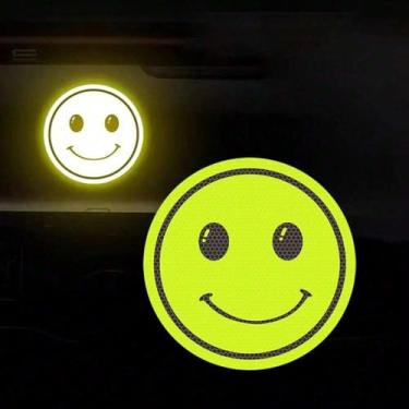 Imagem de Adesivo refletivo de rosto sorridente - Adesivo de segurança para mochilas, bicicletas, capacete e equipamentos, material de PVC durável, fácil de instalar e remover, alerta noturno para estudantes e