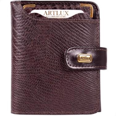 Imagem de Carteira Feminina Couro Legítimo Lezard Premium Com Espelho, Café