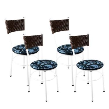 Imagem de 4 Cadeiras Branca Para Cozinha Viena Marrom Cor:Floral Preto - Laumar,