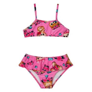 Imagem de Conjunto Biquíni Infantil Com Babado - Metida Moça, 01, Pets rosa cand