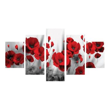 Imagem de Quadro Decorativo Sala Quarto Flores Vermelhas Luxo 95X50 Cm